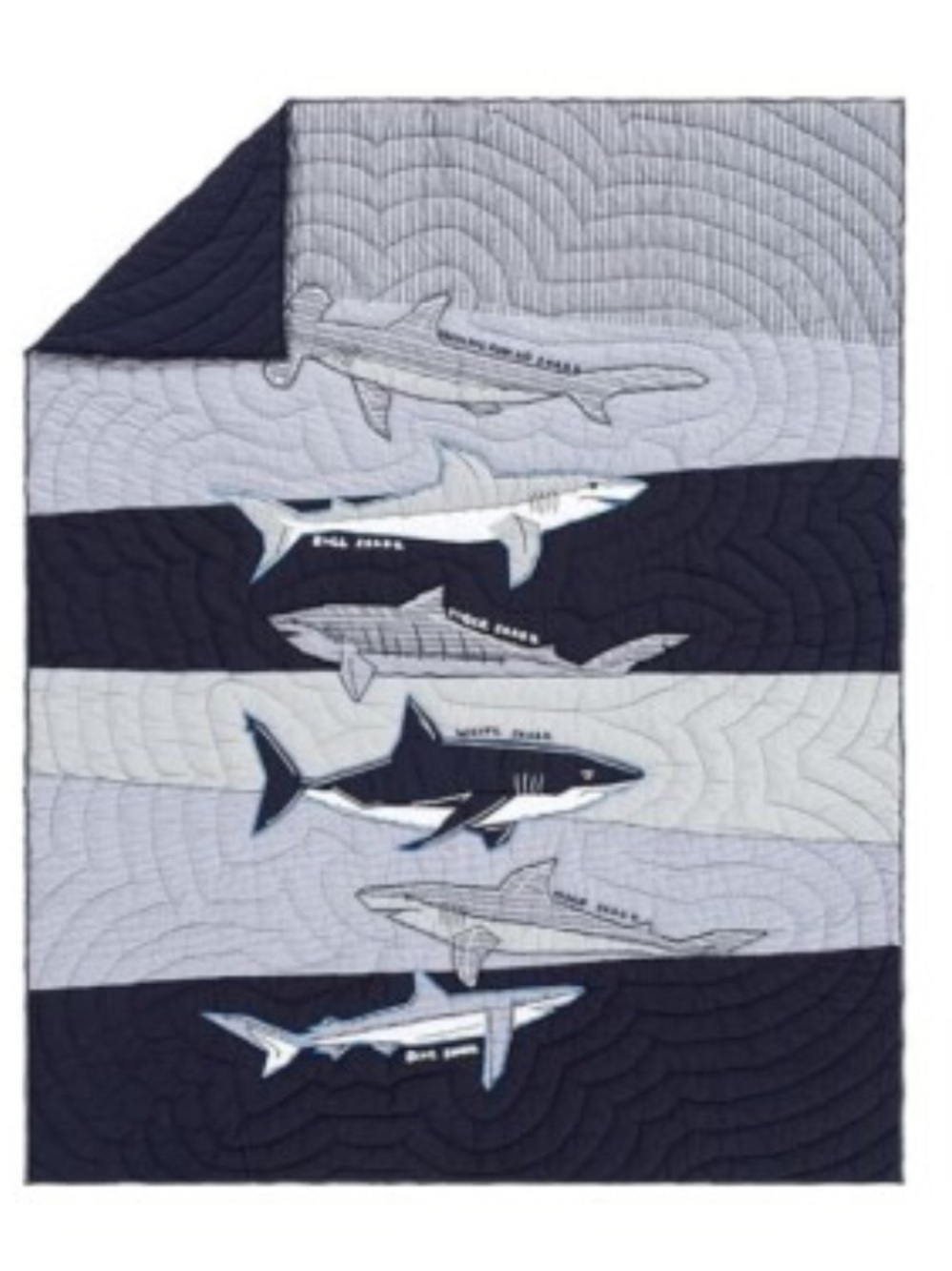 Pottery Barn Kids Navy & Gray Shark Patchwork Quilt Queen Comforter